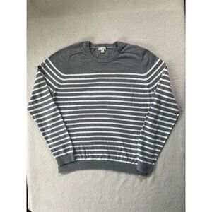Gap Mens Extra Large Sweater Grey White Striped Cotton Cashmere Crewneck
